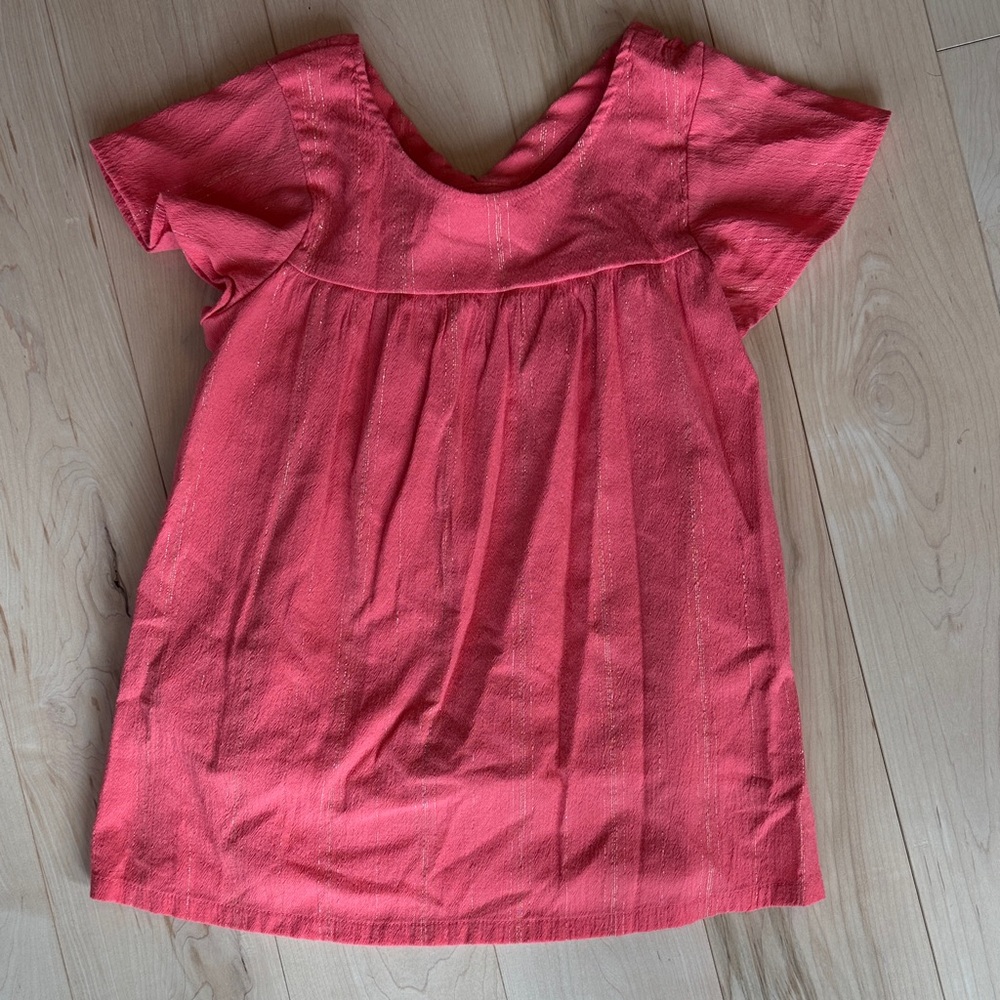 Kids Coral Pink Short Sleeve Top with gold shimmer